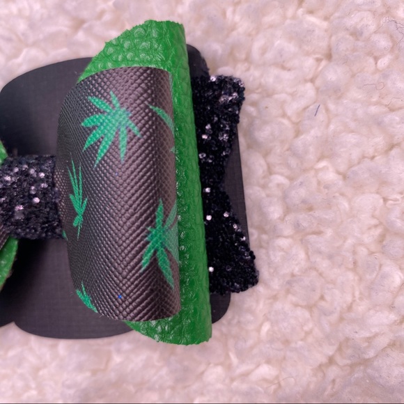 Marijuana Faux Leather Small Glitter Bow - Picture 8 of 8